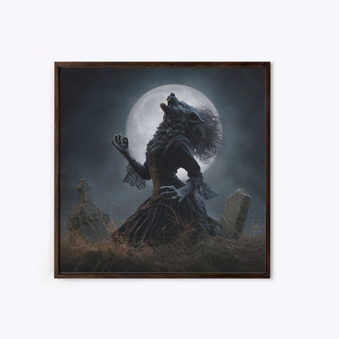 The Widow Wolf Of Briar Moon, Square Wall Art, Gothic Horror Wall Art, Framed Canvas Print, Halloween Wall Decor, Gothic Home Decor