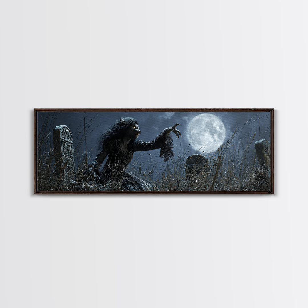 The Widow Wolf Of Briar Moon, Extra Wide Wall Art, Gothic Horror Wall Art, Framed Canvas Print, Halloween Wall Decor, Gothic Home Decor