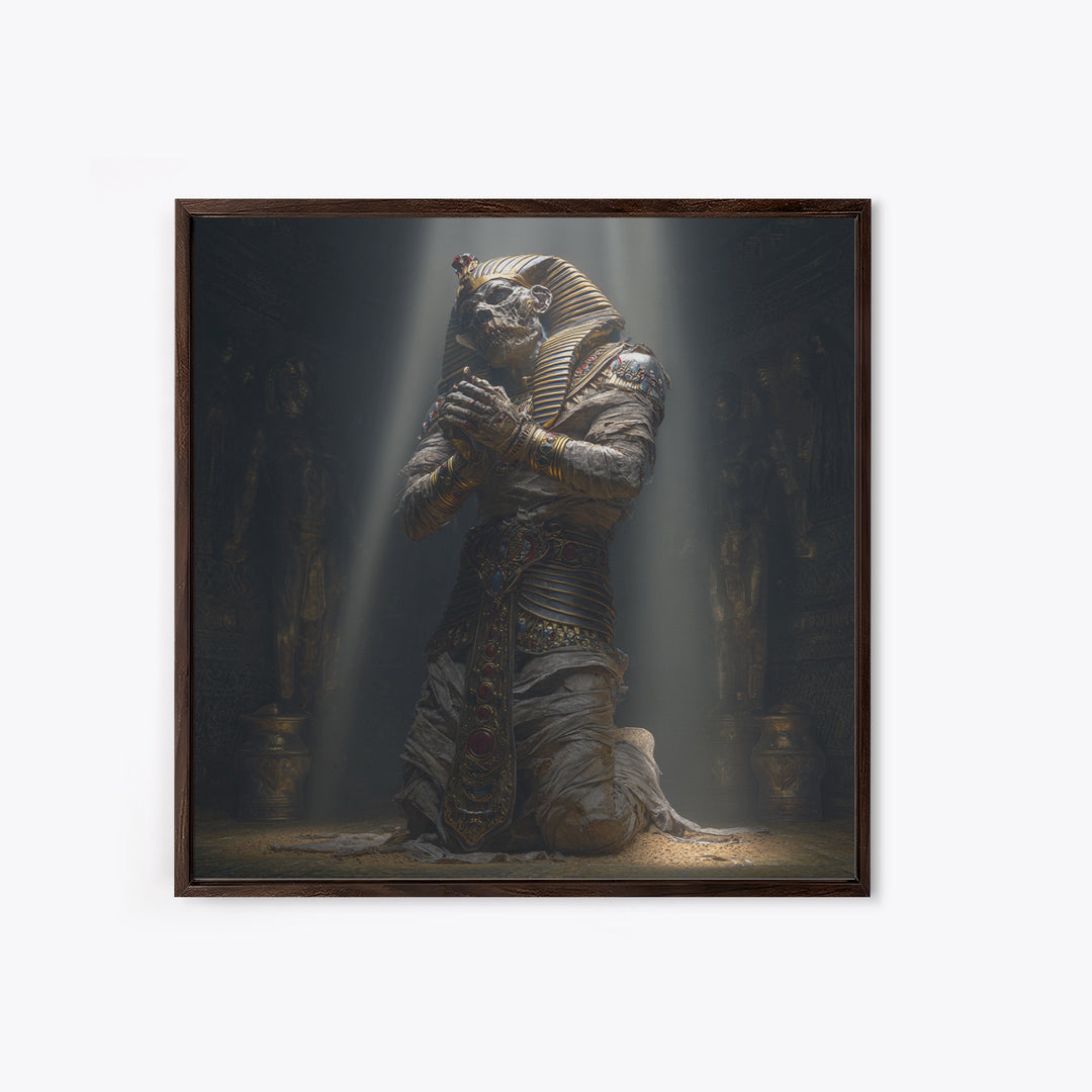The Pharaoh Of Dustbound Silence, Square Wall Art, Gothic Horror Wall Art, Framed Canvas Print, Halloween Wall Decor, Gothic Home Decor