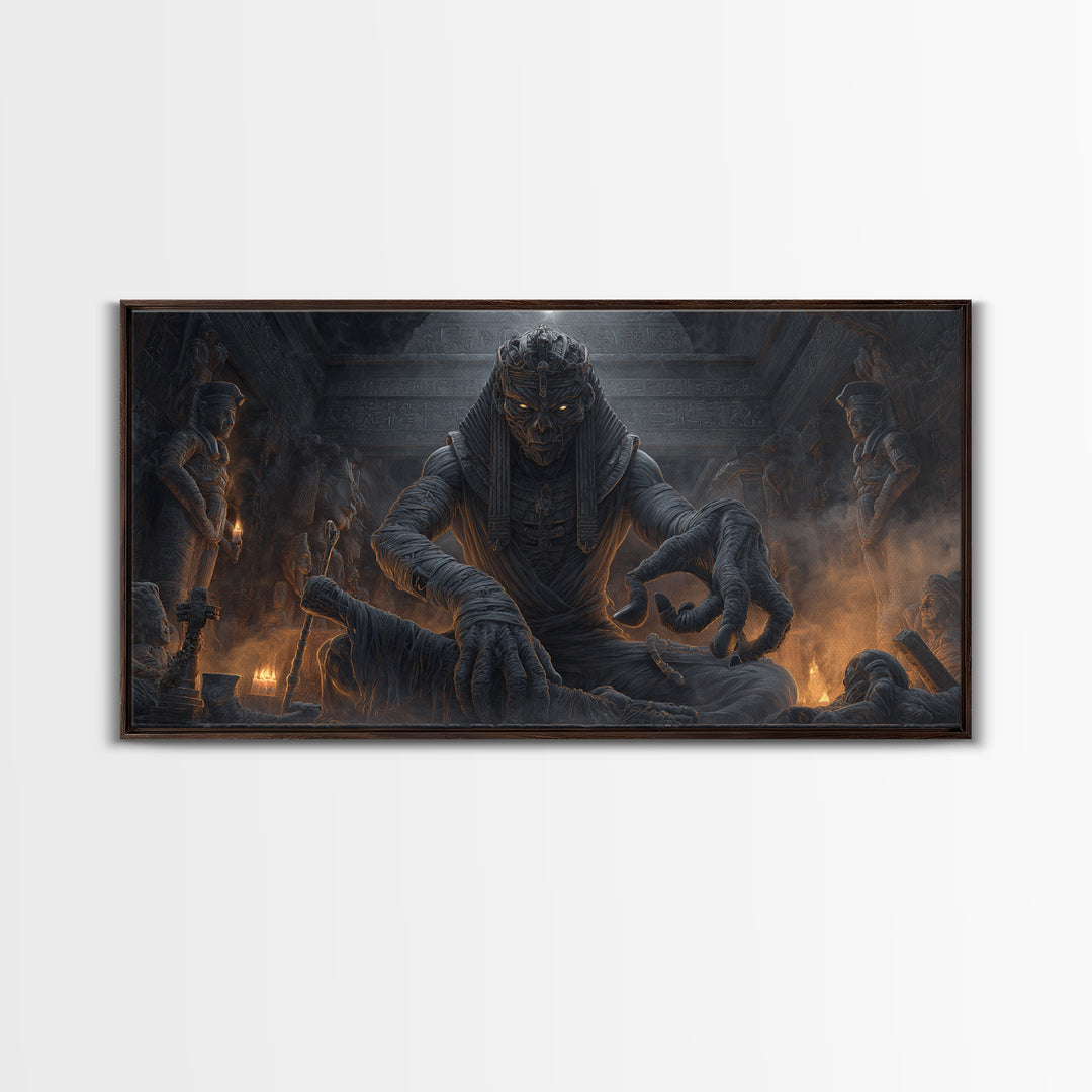 The Pharaoh Of Dustbound Silence, Wide Panoramic Art, Dark Halloween Decor, Canvas Print, Halloween Wall Decor, Gothic Home Decor