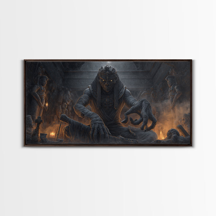 The Pharaoh Of Dustbound Silence, Wide Panoramic Art, Dark Halloween Decor, Canvas Print, Halloween Wall Decor, Gothic Home Decor