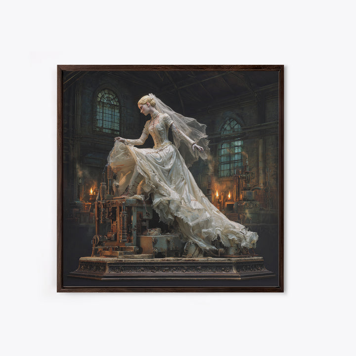 The Stitched Bride Of Thunder Hall, Square Wall Art, Macabre Wall Art, Framed Canvas Print, Halloween Wall Decor, Gothic Home Decor