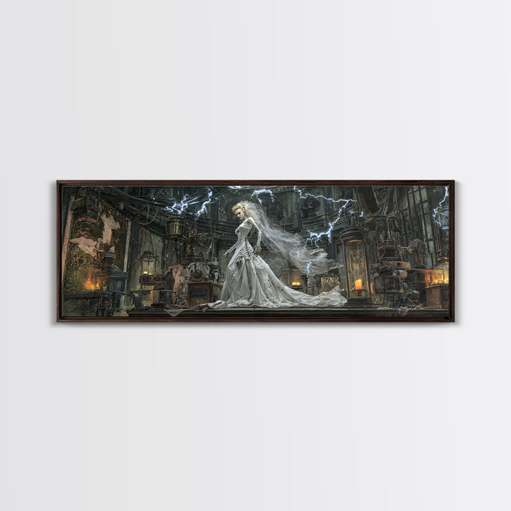 The Stitched Bride Of Thunder Hall, Extra Wide Wall Art, Haunted Gothic Art, Framed Canvas Print, Halloween Wall Decor, Gothic Home Decor