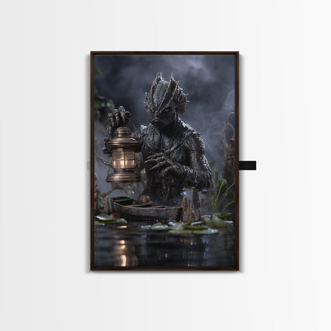 The Creature Of Lantern Lagoon, Vertical Wall Art, Dark Fantasy Wall Art, Canvas Print, Halloween Wall Decor, Gothic Home Decor