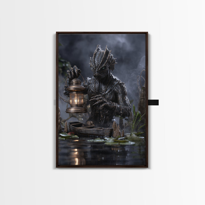 The Creature Of Lantern Lagoon, Vertical Wall Art, Dark Fantasy Wall Art, Canvas Print, Halloween Wall Decor, Gothic Home Decor