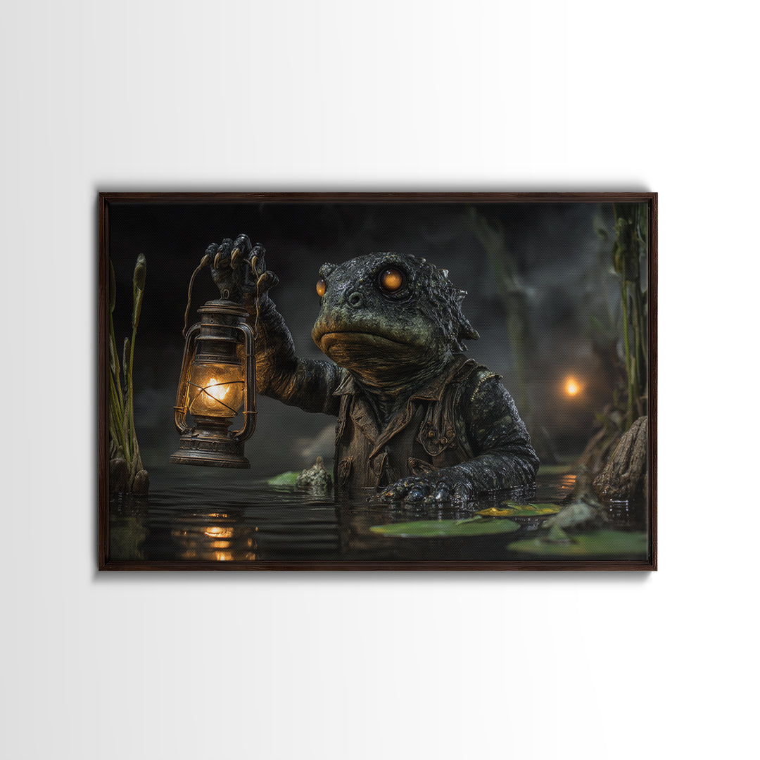 The Creature Of Lantern Lagoon, Landscape Wall Art, Dark Fantasy Wall Art, Canvas Print, Halloween Wall Decor, Gothic Home Decor