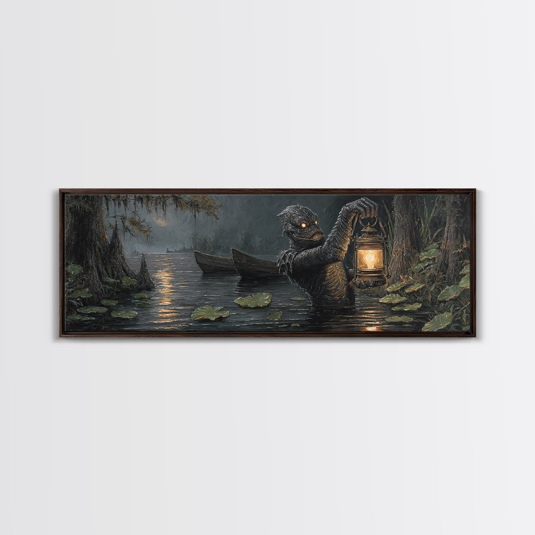 The Creature Of Lantern Lagoon, Extra Wide Wall Art, Spooky Home Decor, Canvas Print, Halloween Wall Decor, Gothic Home Decor