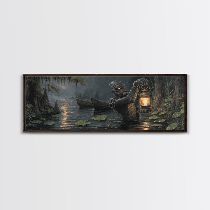 The Creature Of Lantern Lagoon, Extra Wide Wall Art, Spooky Home Decor, Canvas Print, Halloween Wall Decor, Gothic Home Decor