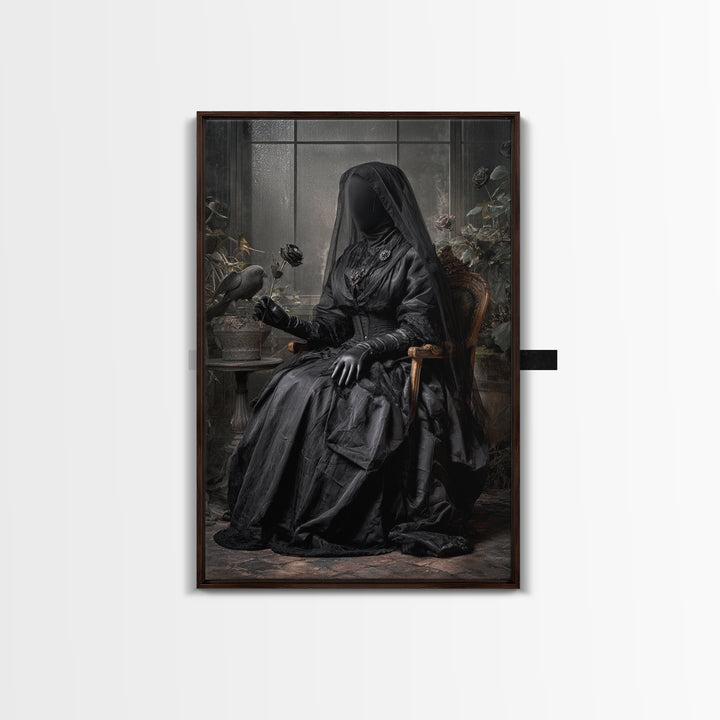 The Invisible Mourner Of Glass House, Vertical Wall Art, Haunted Gothic Art, Framed Canvas Print, Halloween Wall Decor, Gothic Home Decor