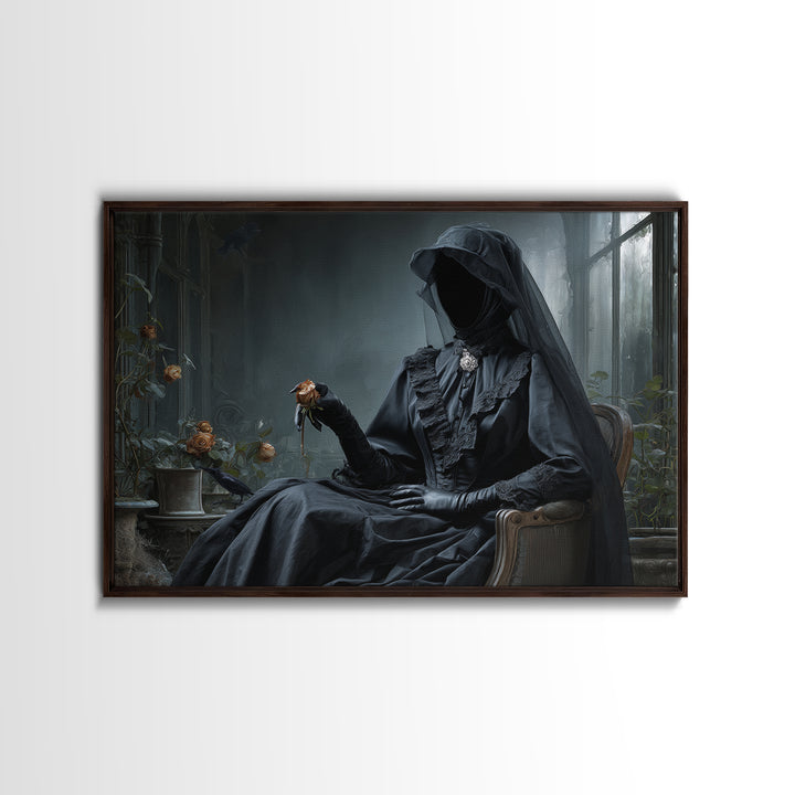 The Invisible Mourner Of Glass House, Landscape Wall Art, Haunted Gothic Art, Framed Canvas Print, Halloween Wall Decor, Gothic Home Decor