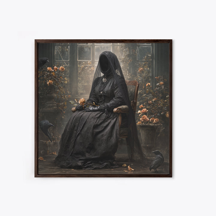 The Invisible Mourner Of Glass House, Square Wall Art, Dark Halloween Decor, Canvas Print, Halloween Wall Decor, Gothic Home Decor