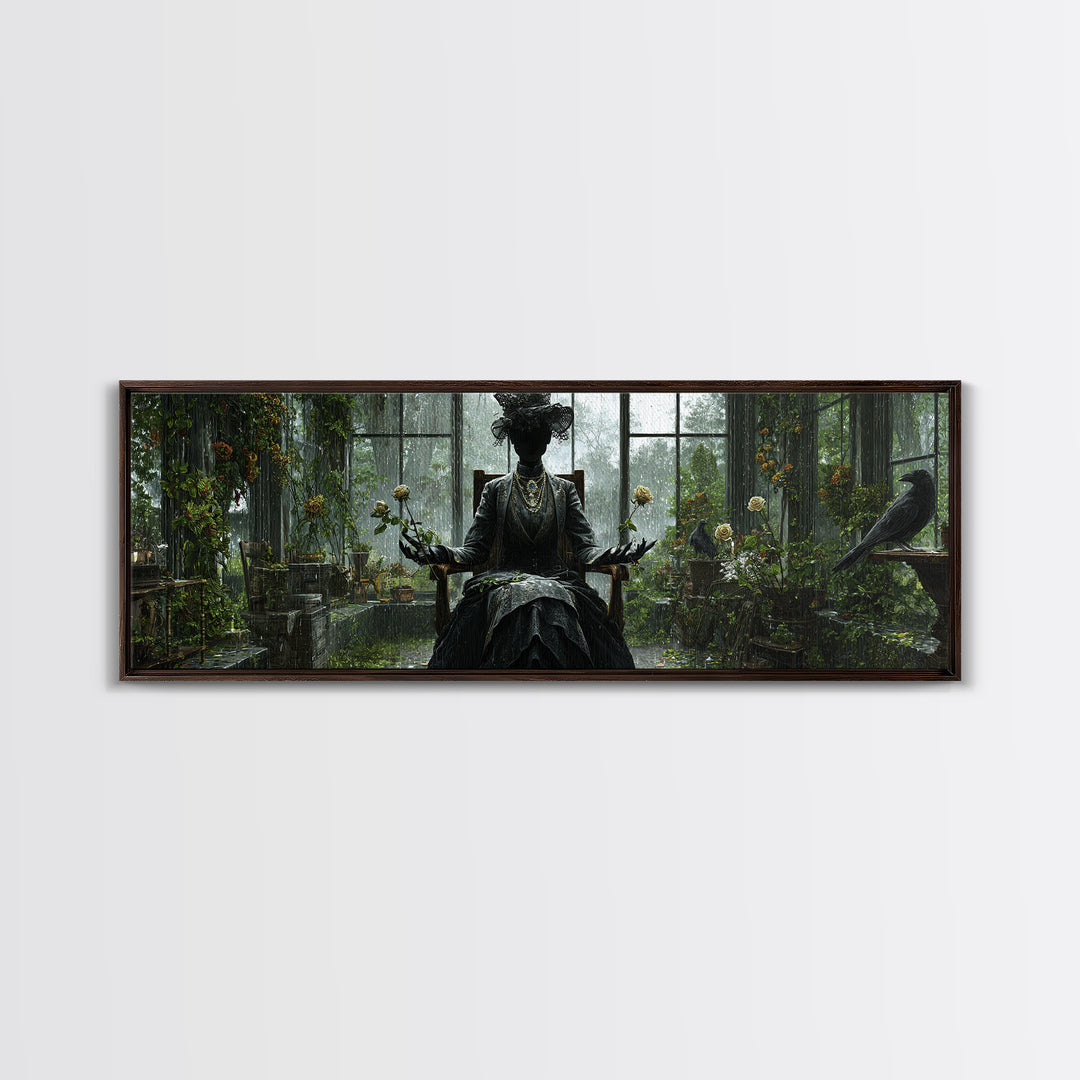 The Invisible Mourner Of Glass House, Extra Wide Wall Art, Spooky Home Decor, Canvas Print, Halloween Wall Decor, Gothic Home Decor