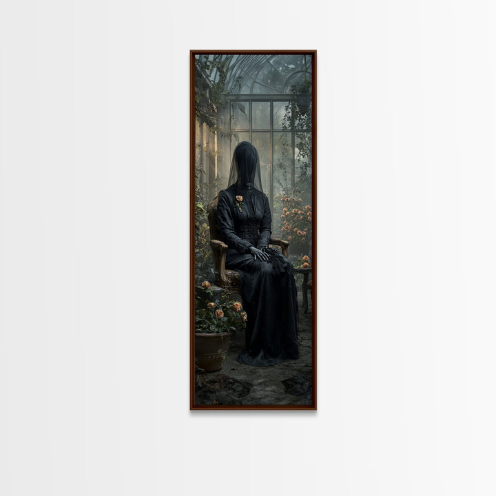 The Invisible Mourner Of Glass House, Tall Narrow Wall Art, Haunted Gothic Art, Framed Canvas Print, Halloween Wall Decor, Gothic Home Decor