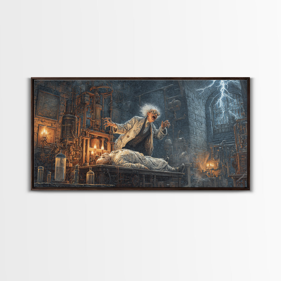 Doctor Vesper'S Resurrection Engine, Wide Panoramic Art, Dark Halloween Decor, Canvas Print, Halloween Wall Decor, Gothic Home Decor