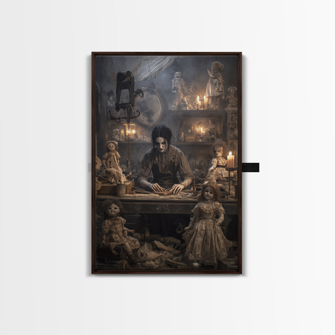 The Dollmaker Of Hollow Ward, Vertical Wall Art, Spooky Home Decor, Canvas Print, Halloween Wall Decor, Gothic Home Decor, Spooky Wall Decor