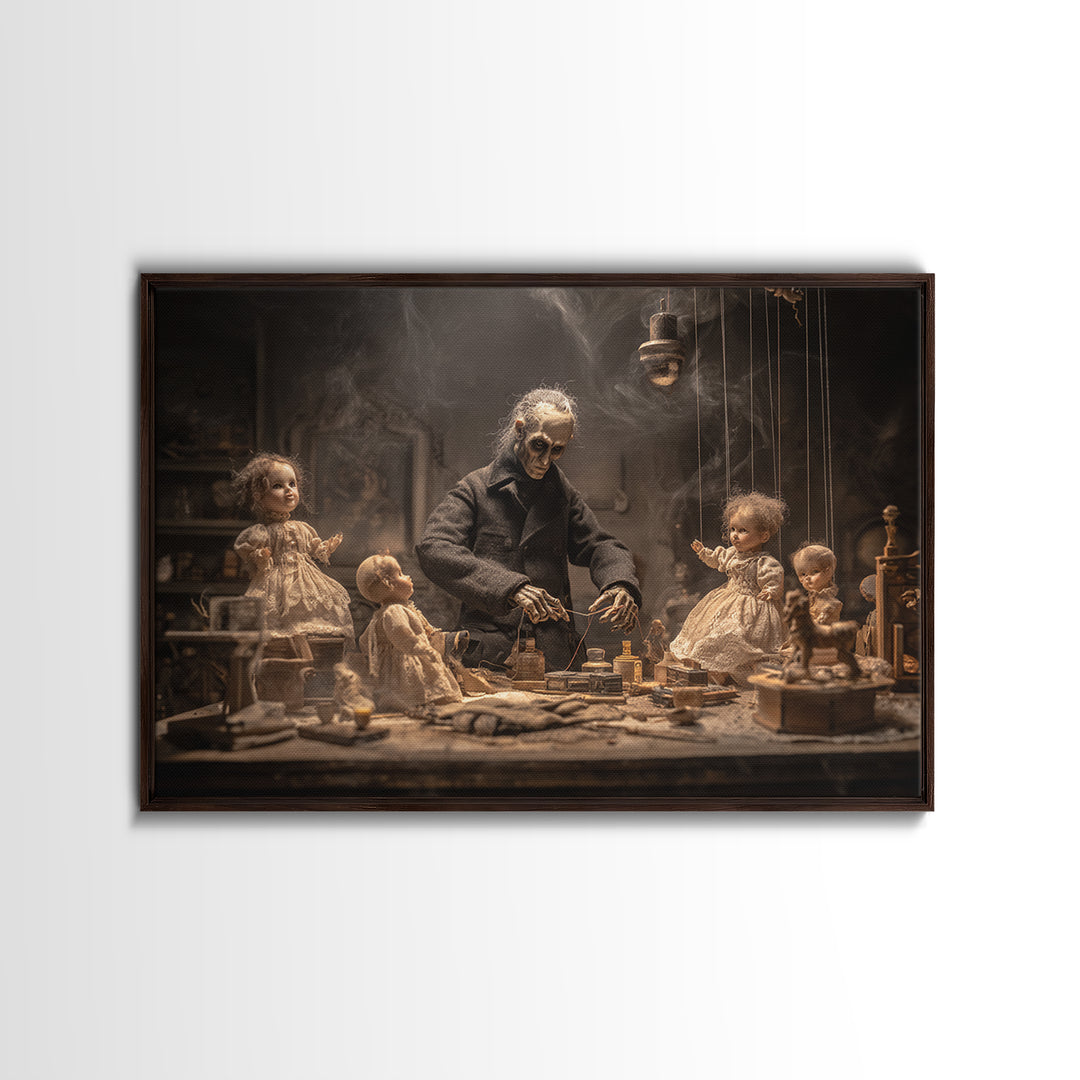 The Dollmaker Of Hollow Ward, Landscape Wall Art, Macabre Wall Art, Framed Canvas Print, Halloween Wall Decor, Gothic Home Decor