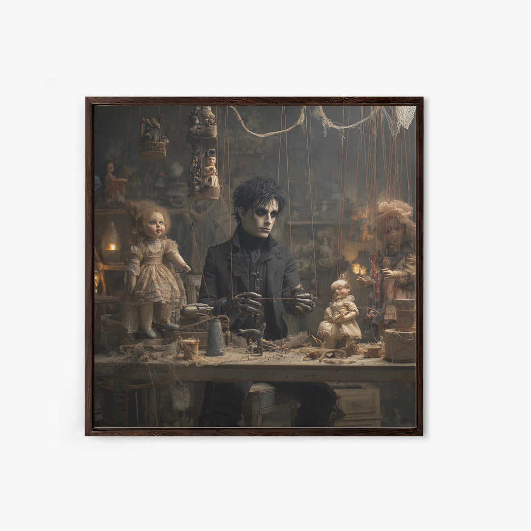 The Dollmaker Of Hollow Ward, Square Wall Art, Haunted Gothic Art, Framed Canvas Print, Halloween Wall Decor, Gothic Home Decor