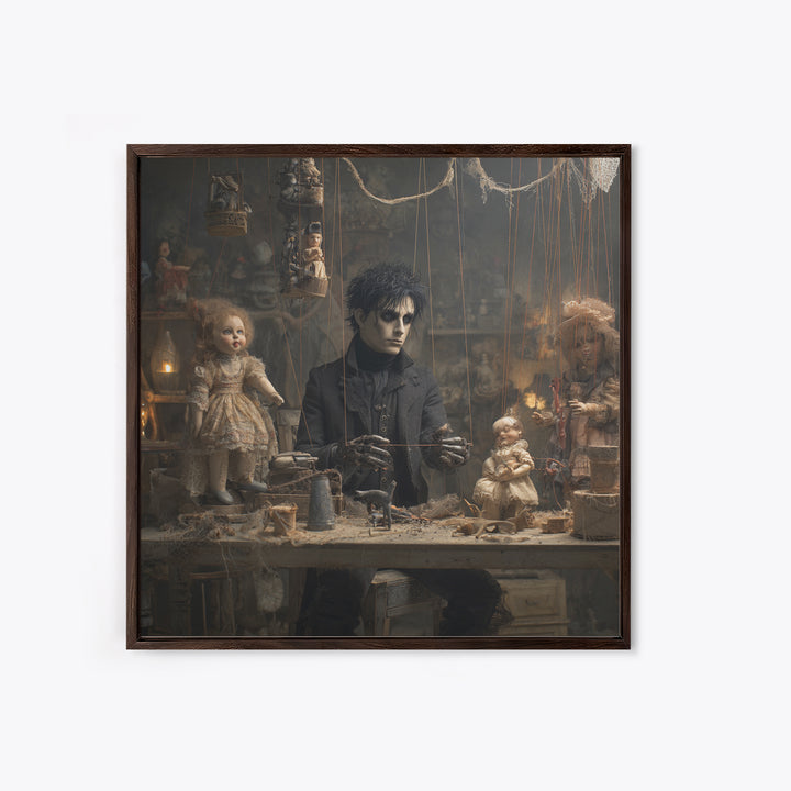 The Dollmaker Of Hollow Ward, Square Wall Art, Haunted Gothic Art, Framed Canvas Print, Halloween Wall Decor, Gothic Home Decor