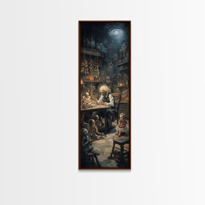 The Dollmaker Of Hollow Ward, Tall Narrow Wall Art, Dark Halloween Decor, Canvas Print, Halloween Wall Decor, Gothic Home Decor