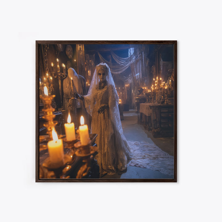 The Wax Bride Of Mourning Hall, Square Wall Art, Spooky Home Decor, Canvas Print, Halloween Wall Decor, Gothic Home Decor, Dark Fantasy Art