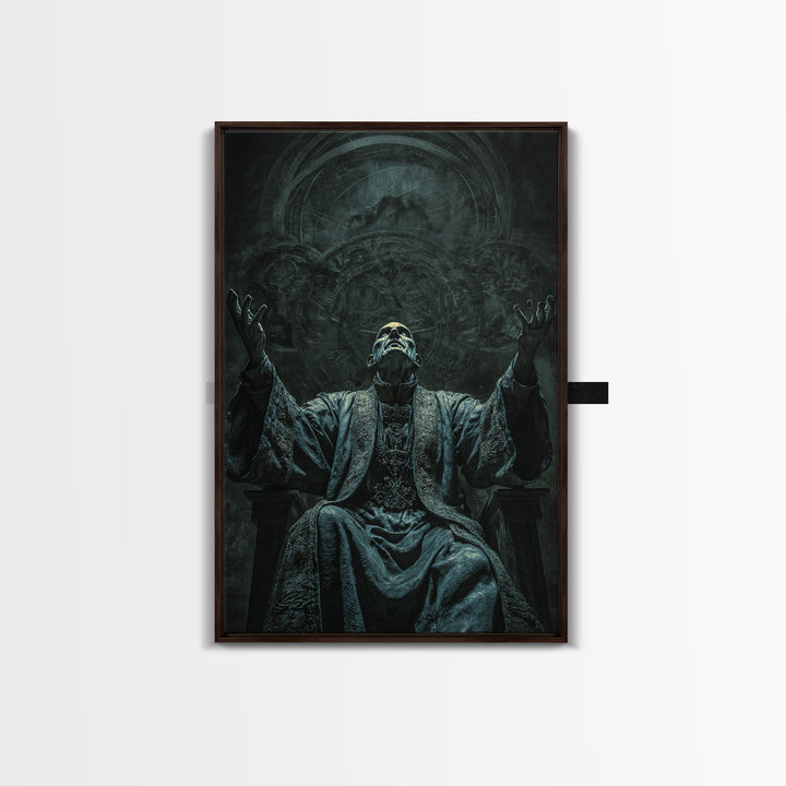 The Dreaming Priest Of The Outer Gate, Vertical Wall Art, Eldritch Gothic Decor, Framed Canvas Print, Halloween Wall Decor