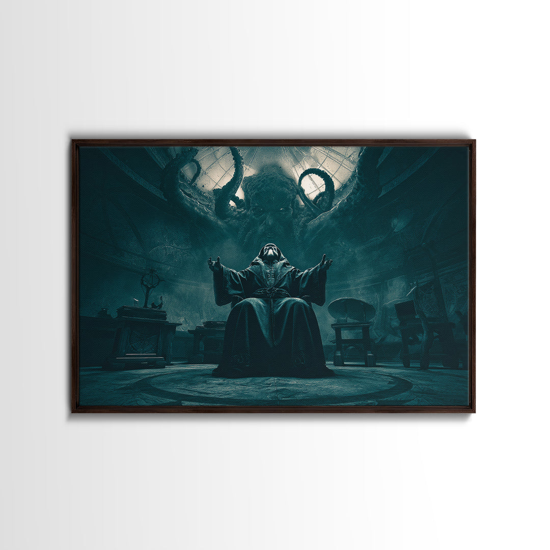 The Dreaming Priest Of The Outer Gate, Landscape Wall Art, Lovecraftian Horror Art, Canvas Print, Halloween Wall Decor, Gothic Home Decor