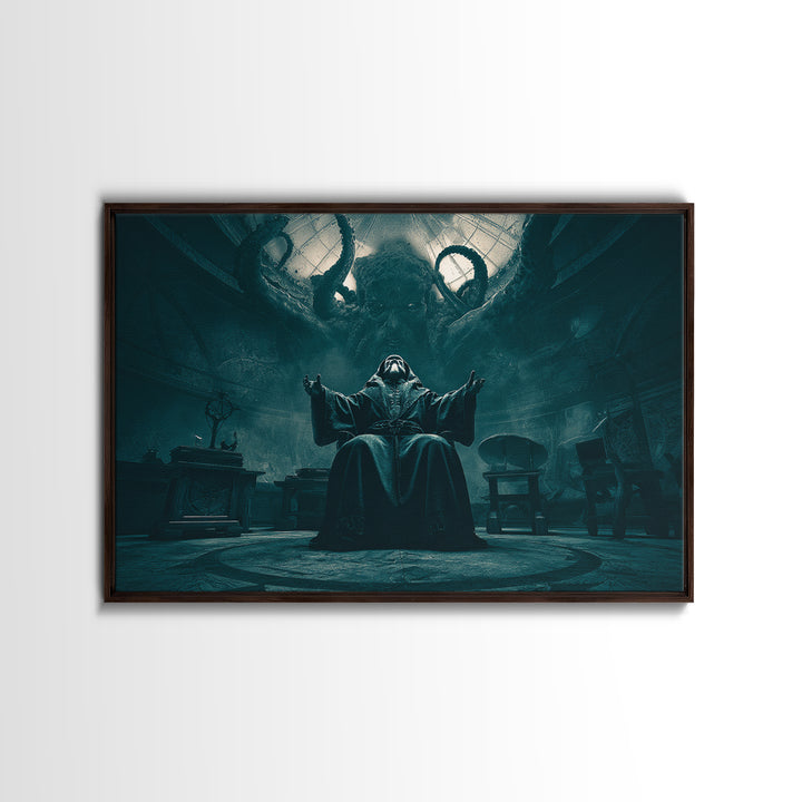 The Dreaming Priest Of The Outer Gate, Landscape Wall Art, Lovecraftian Horror Art, Canvas Print, Halloween Wall Decor, Gothic Home Decor