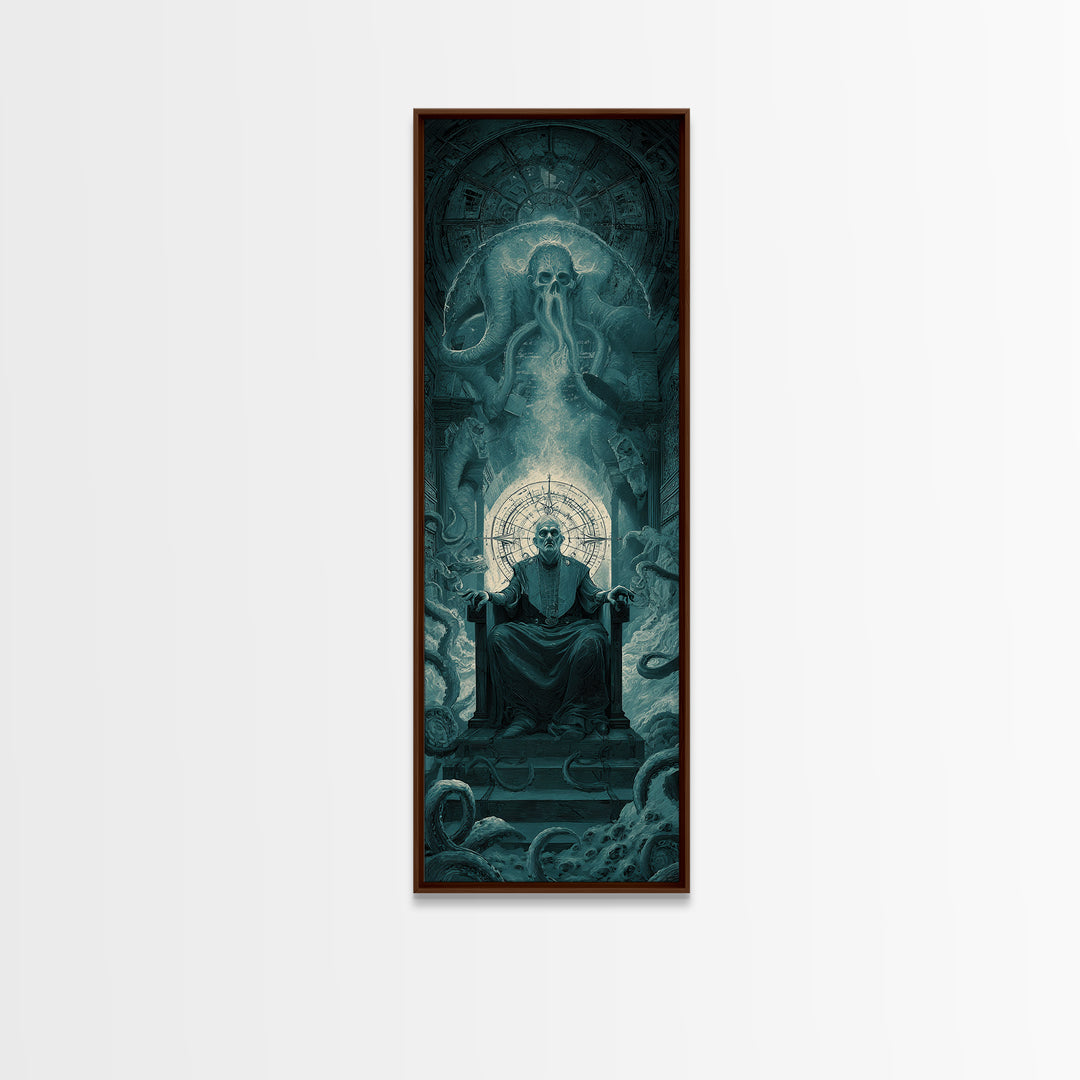The Dreaming Priest Of The Outer Gate, Tall Narrow Wall Art, Dark Halloween Decor, Canvas Print, Halloween Wall Decor, Gothic Home Decor