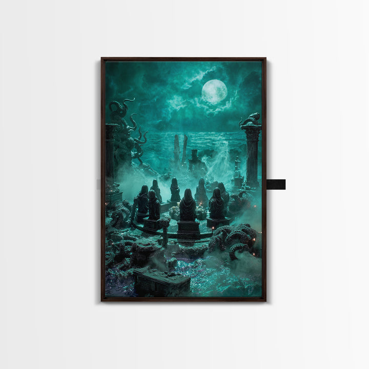 The Choir Of Deepwater Acolytes, Vertical Wall Art, Macabre Wall Art, Framed Canvas Print, Halloween Wall Decor, Gothic Home Decor