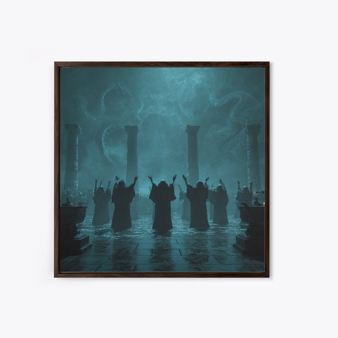 The Choir Of Deepwater Acolytes, Square Wall Art, Dark Fantasy Wall Art, Framed Canvas Print, Halloween Wall Decor, Gothic Home Decor