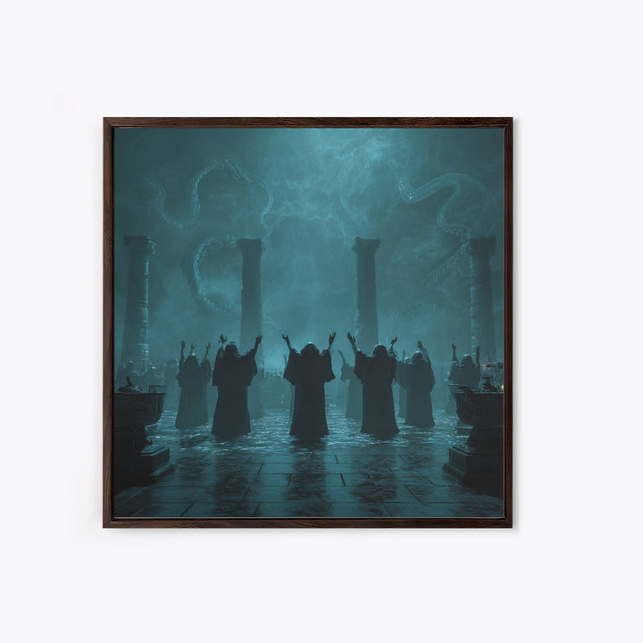 The Choir Of Deepwater Acolytes, Square Wall Art, Dark Fantasy Wall Art, Framed Canvas Print, Halloween Wall Decor, Gothic Home Decor