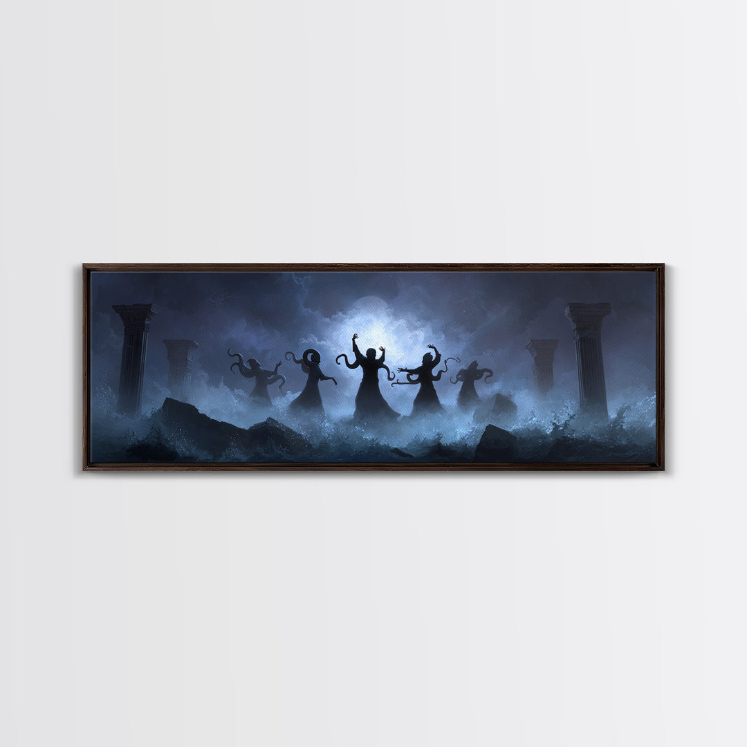 The Choir Of Deepwater Acolytes, Extra Wide Wall Art, Cosmic Horror Wall Art, Canvas Print, Halloween Wall Decor, Gothic Home Decor