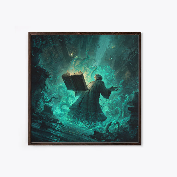 The Librarian Of Forbidden Tides, Square Wall Art, Gothic Horror Wall Art, Framed Canvas Print, Halloween Wall Decor, Gothic Home Decor