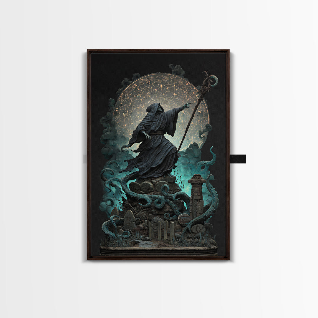 The Star-Seer Of Black Dunwich, Vertical Wall Art, Dark Halloween Decor, Framed Canvas Print, Halloween Wall Decor, Gothic Home Decor