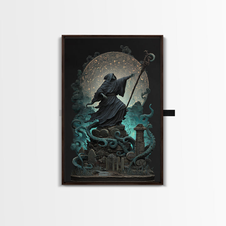 The Star-Seer Of Black Dunwich, Vertical Wall Art, Dark Halloween Decor, Framed Canvas Print, Halloween Wall Decor, Gothic Home Decor