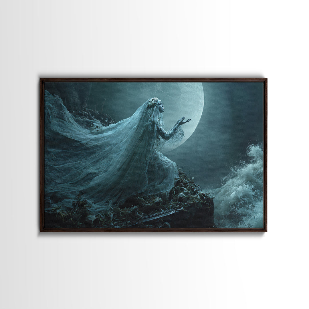 The Bride Of The Abyssal Moon, Landscape Wall Art, Lovecraftian Horror Art, Framed Canvas Print, Halloween Wall Decor, Gothic Home Decor