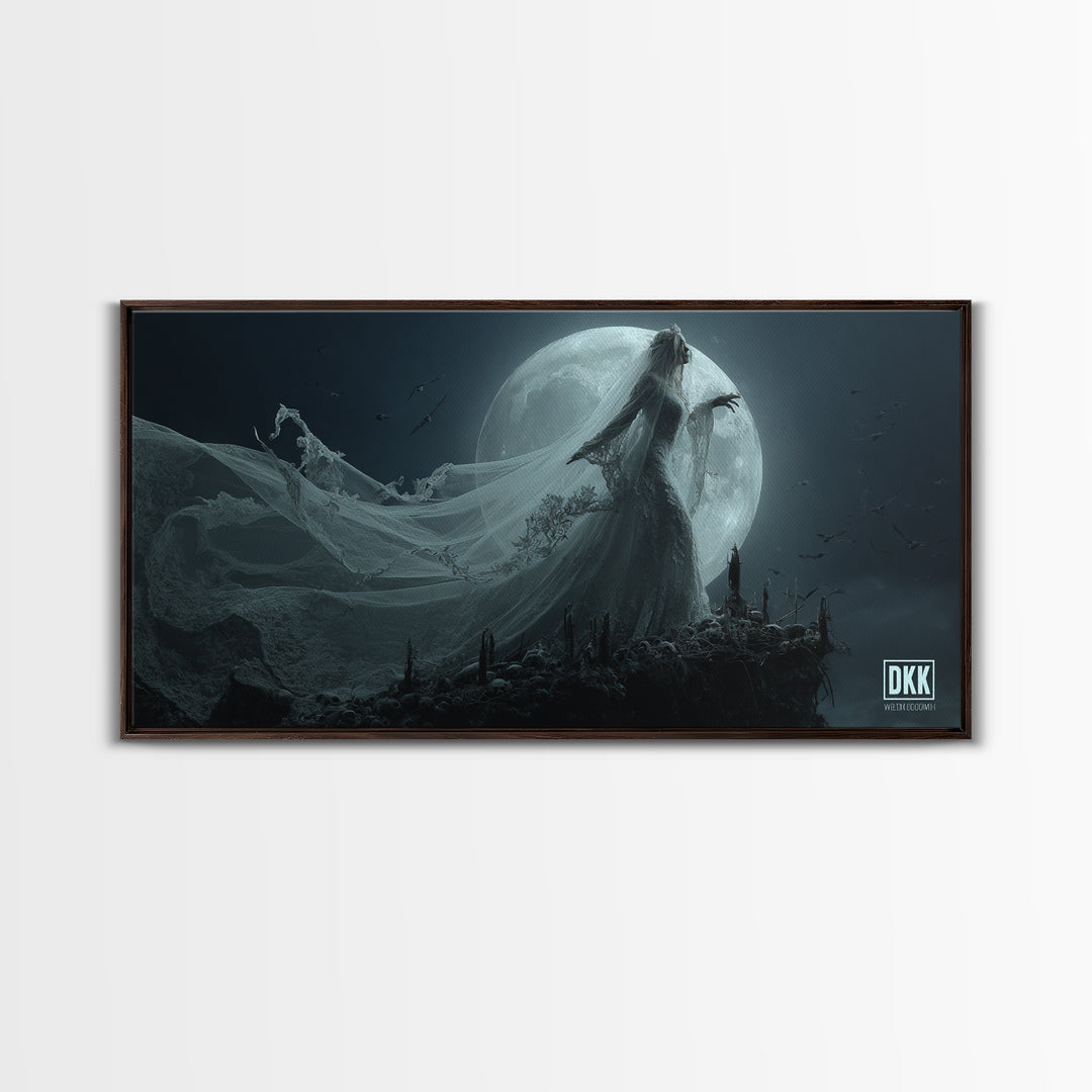 The Bride Of The Abyssal Moon, Wide Panoramic Art, Spooky Home Decor, Canvas Print, Halloween Wall Decor, Gothic Home Decor, Halloween Decor