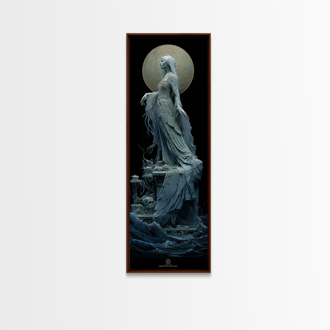 The Bride Of The Abyssal Moon, Tall Narrow Wall Art, Dark Fantasy Wall Art, Framed Canvas Print, Halloween Wall Decor, Gothic Home Decor