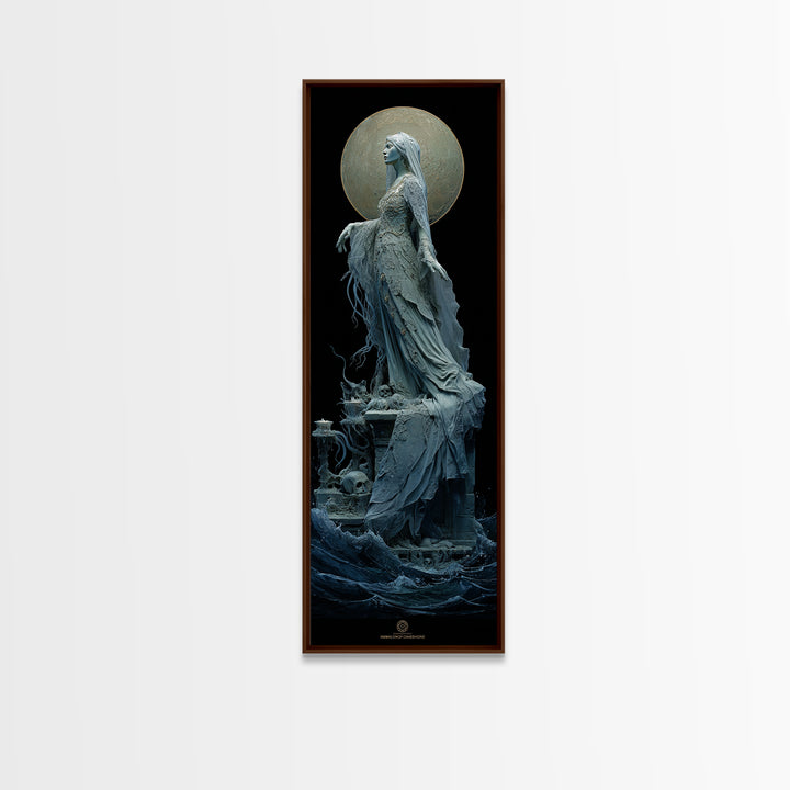 The Bride Of The Abyssal Moon, Tall Narrow Wall Art, Dark Fantasy Wall Art, Framed Canvas Print, Halloween Wall Decor, Gothic Home Decor