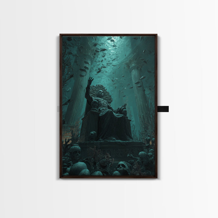 The Watcher In The Coral Throne, Vertical Wall Art, Cosmic Horror Wall Art, Framed Canvas Print, Halloween Wall Decor, Gothic Home Decor