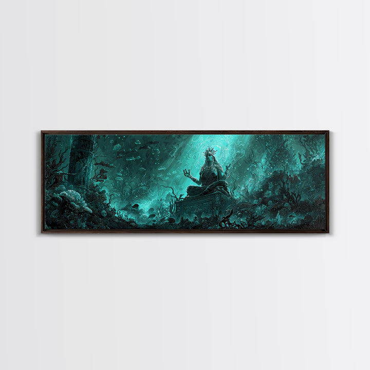 The Watcher In The Coral Throne, Extra Wide Wall Art, Cosmic Horror Wall Art, Framed Canvas Print, Halloween Wall Decor, Gothic Home Decor