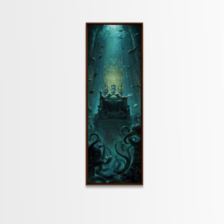 The Watcher In The Coral Throne, Tall Narrow Wall Art, Macabre Wall Art, Canvas Print, Halloween Wall Decor, Gothic Home Decor