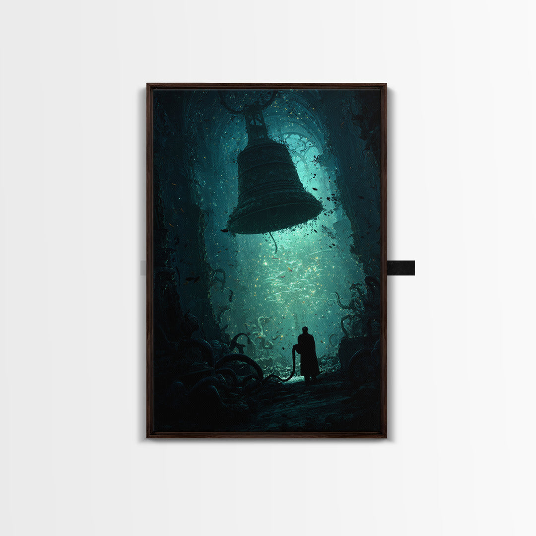 The Bellringer Of The Sunken Cathedral, Vertical Wall Art, Lovecraftian Horror Art, Framed Canvas Print, Halloween Wall Decor