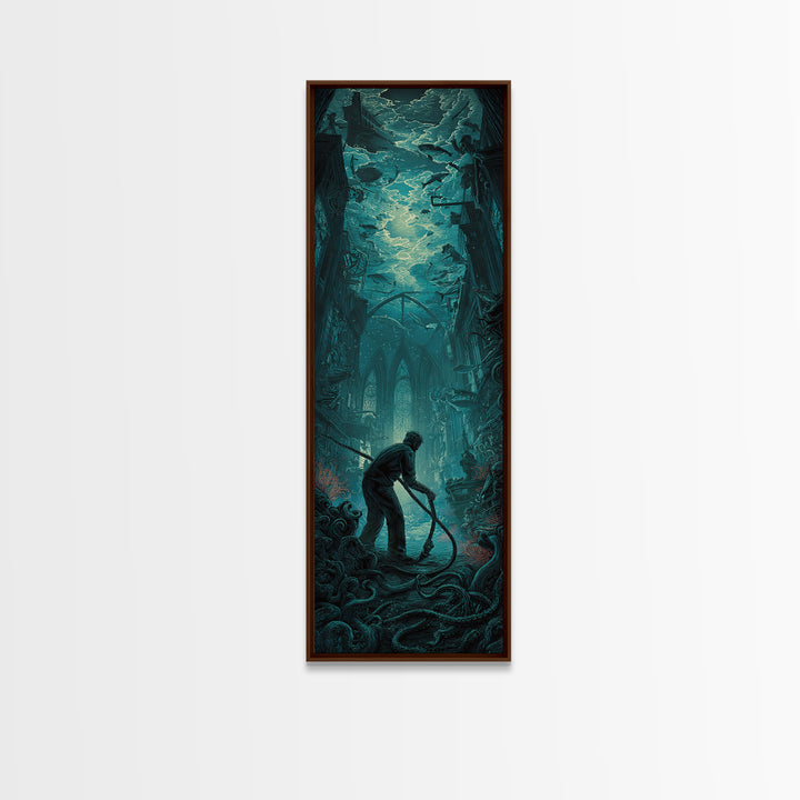 The Bellringer Of The Sunken Cathedral, Tall Narrow Wall Art, Dark Halloween Decor, Canvas Print, Halloween Wall Decor, Gothic Home Decor