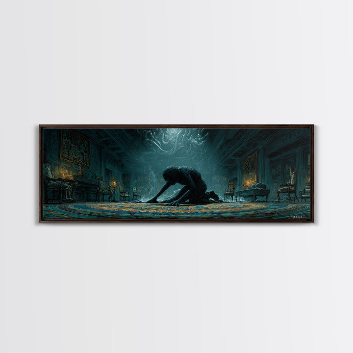 The Crawler Beneath The Floor Of Stars, Extra Wide Wall Art, Cosmic Horror Wall Art, Framed Canvas Print, Halloween Wall Decor