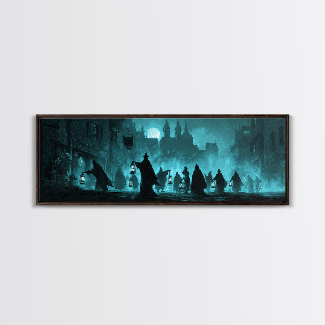 The Innsmouth Lantern Procession, Extra Wide Wall Art, Cosmic Horror Wall Art, Canvas Print, Halloween Wall Decor, Gothic Home Decor
