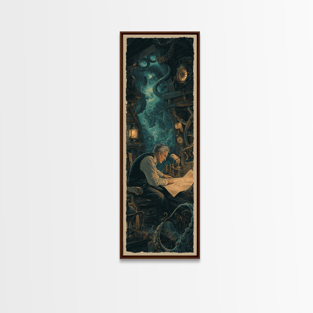 The Mapmaker Of Impossible Shores, Tall Narrow Wall Art, Spooky Home Decor, Canvas Print, Halloween Wall Decor, Gothic Home Decor