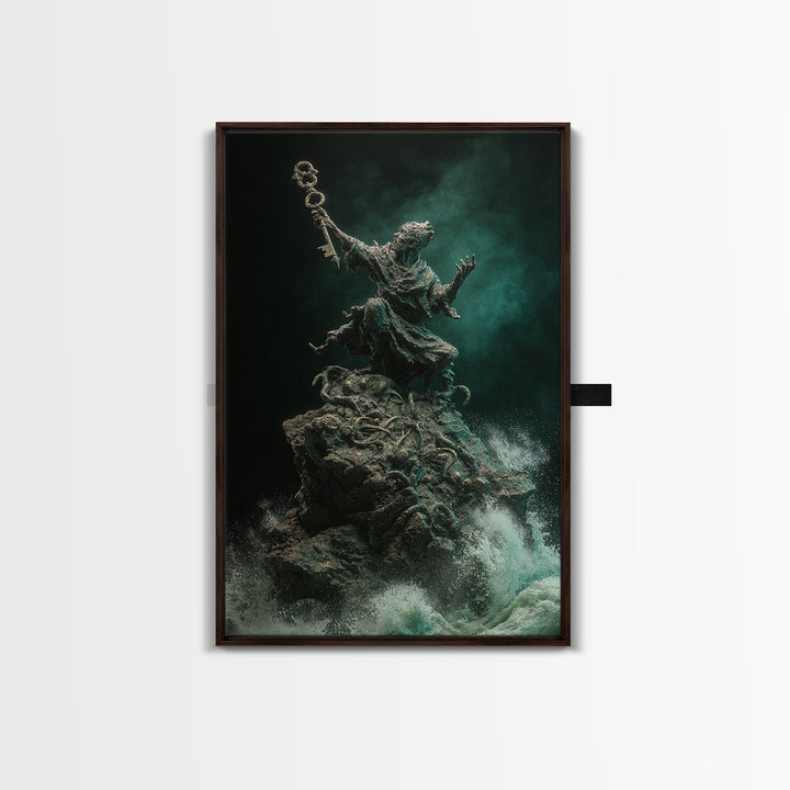 The Keeper Of The Black Reef Key, Vertical Wall Art, Macabre Wall Art, Canvas Print, Halloween Wall Decor, Gothic Home Decor