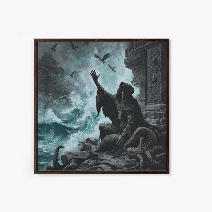 The Keeper Of The Black Reef Key, Square Wall Art, Spooky Home Decor, Framed Canvas Print, Halloween Wall Decor, Gothic Home Decor