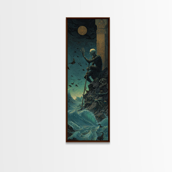 The Keeper Of The Black Reef Key, Tall Narrow Wall Art, Haunted Gothic Art, Framed Canvas Print, Halloween Wall Decor, Gothic Home Decor